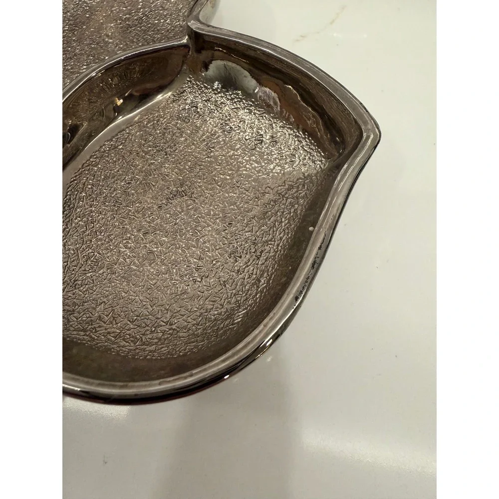 Aluminum Clover‎ Leaf Divided Serving Dish Tray Textured Silver 1994